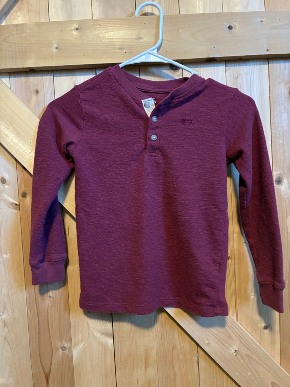 Kids Long-Sleeve Henley Top in Deep Burgundy